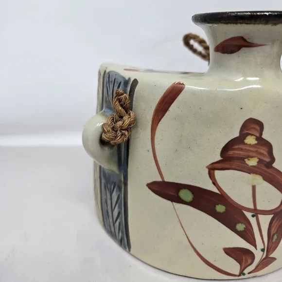 Japenese Okinawa Ceramic Showa Period Awamori Sake Hip Flask Dachibin Handmade - Picture 2 of 16